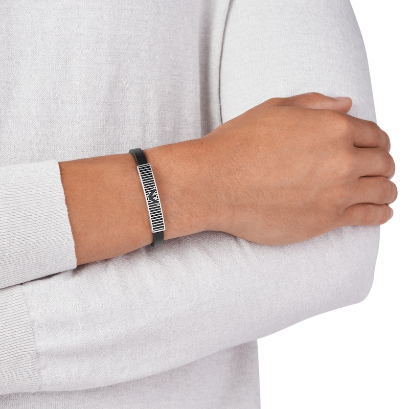 Main Image 2 of Emporio Armani Black Leather & Stainless Steel Bracelet