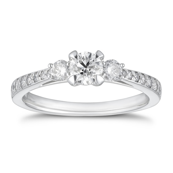 Platinum 0.75ct Total Diamond 3 Stone Ring