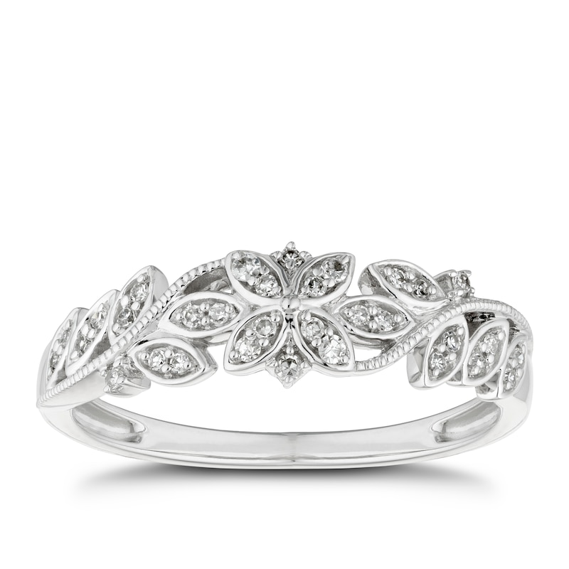 Main Image 1 of 9ct White Gold 0.10ct Diamond Fancy Ring