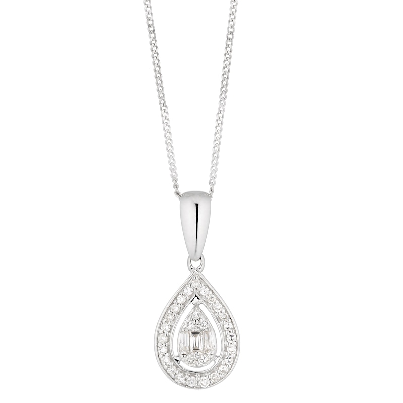 9ct White Gold 0.15ct Total Diamond Pear Pendant