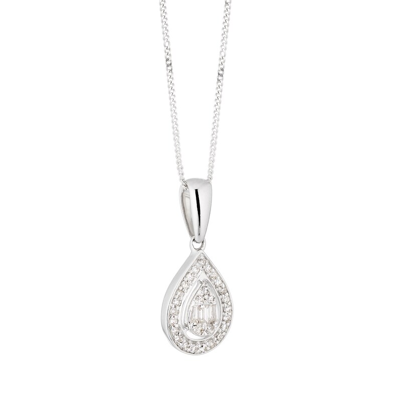 9ct White Gold 0.15ct Total Diamond Pear Pendant