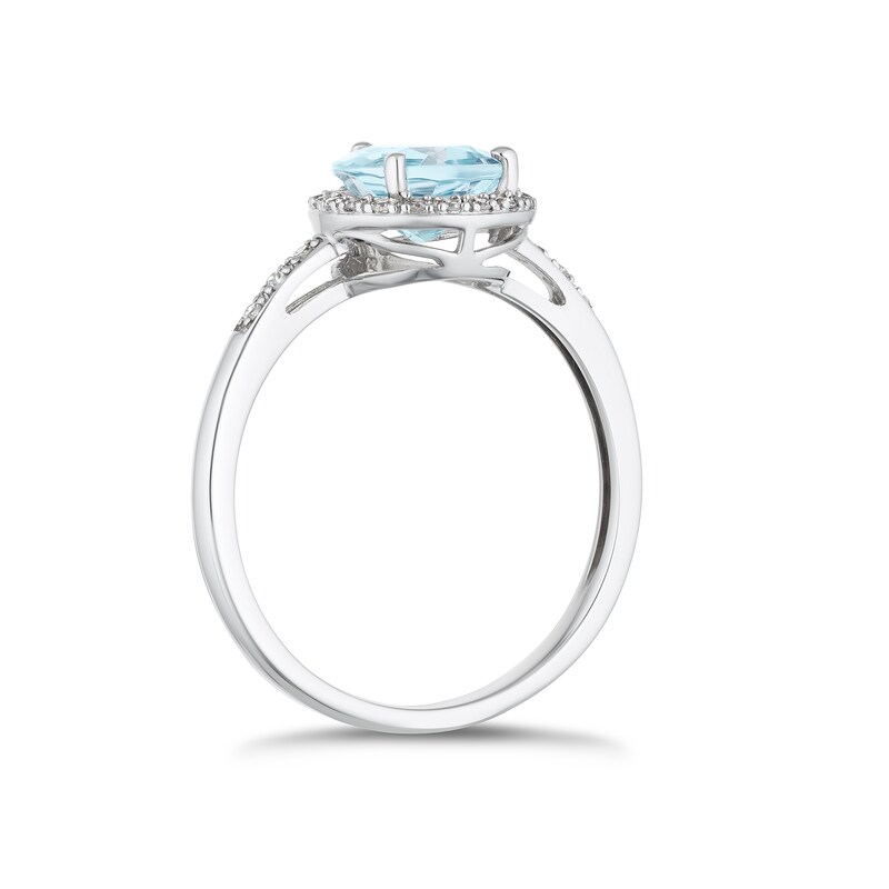 9ct White Gold Aquamarine & 0.10ct Diamond Pear Ring