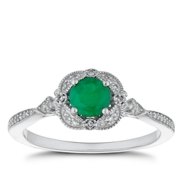 9ct White Gold Emerald & Diamond Fancy Ring