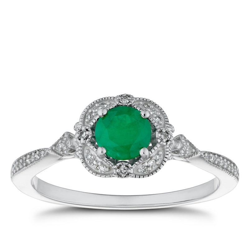 Main Image 1 of 9ct White Gold Emerald & Diamond Fancy Ring