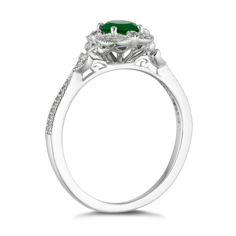 Main Image 2 of 9ct White Gold Emerald & Diamond Fancy Ring