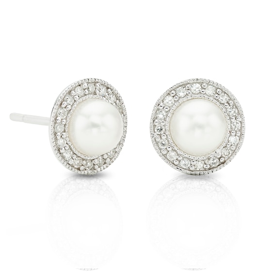 9ct White Gold Cultured Freshwater Pearl and Diamond Halo Ea
