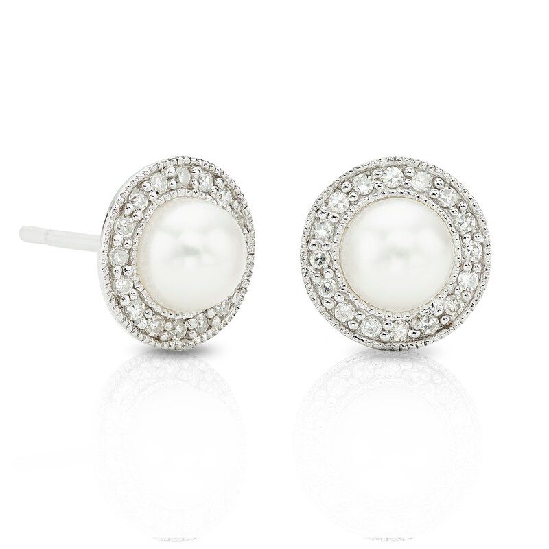 9ct White Gold Cultured Freshwater Pearl & Diamond Halo Earrings