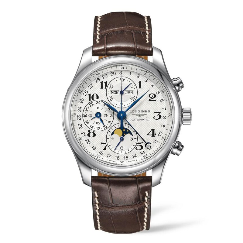 Longines Master Collection Chrono Brown Leather Strap Watch 