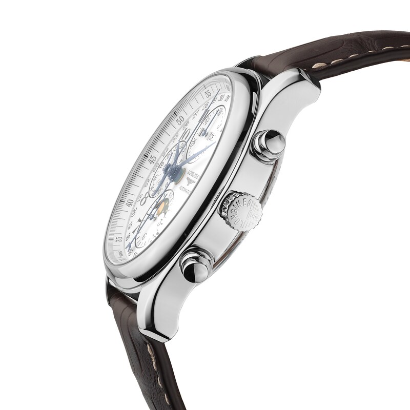 Longines Master Collection Chrono Brown Leather Strap Watch 