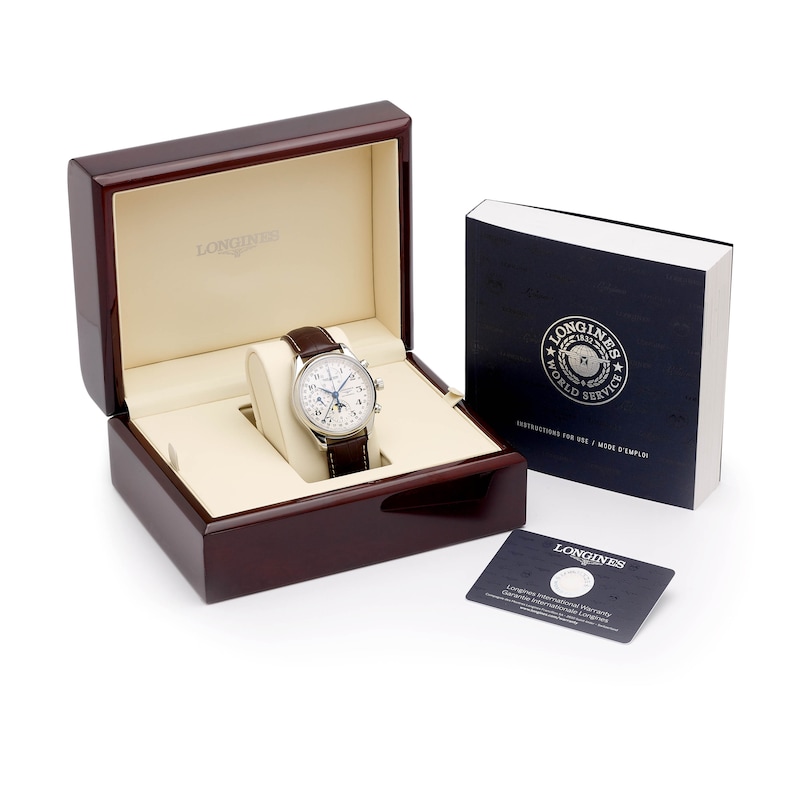 Longines Master Collection Chrono Brown Leather Strap Watch 