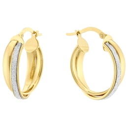 9ct Yellow Gold Glitter Double Row Hoop Earrings