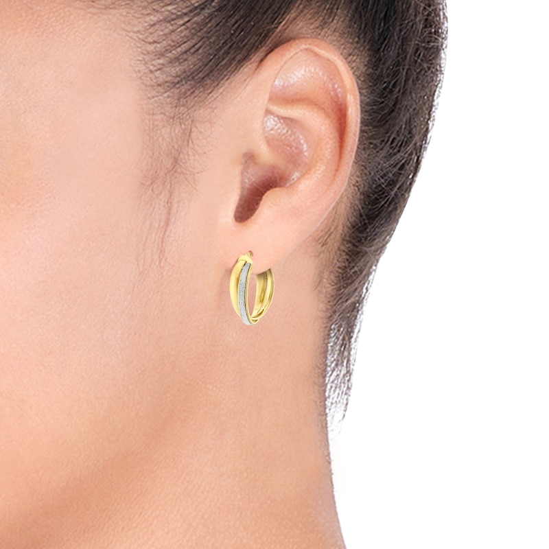 9ct Yellow Gold Glitter Double Row Hoop Earrings