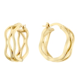 9ct Yellow Gold Triple Wave Hoop Earrings