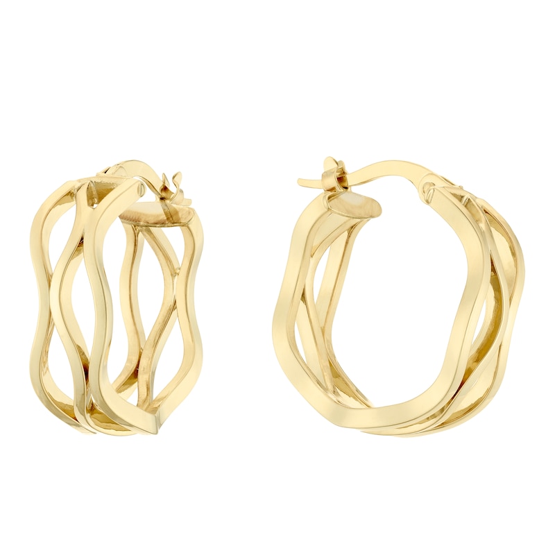 Main Image 1 of 9ct Yellow Gold Triple Wave Hoop Earrings