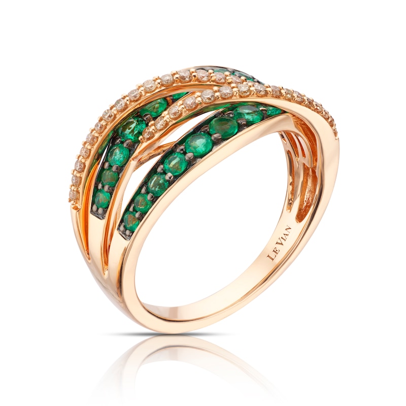 14ct Rose Gold 0.18ct Nude Diamond & Emerald Ring | Ernest Jones