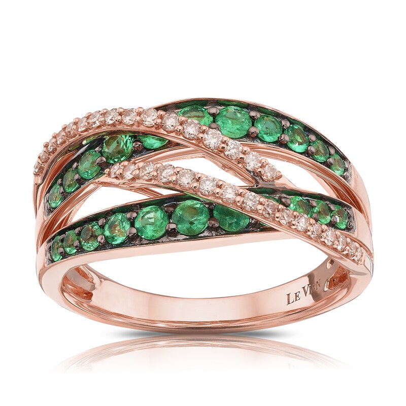 14ct Rose Gold 0.18ct Nude Diamond & Emerald Ring