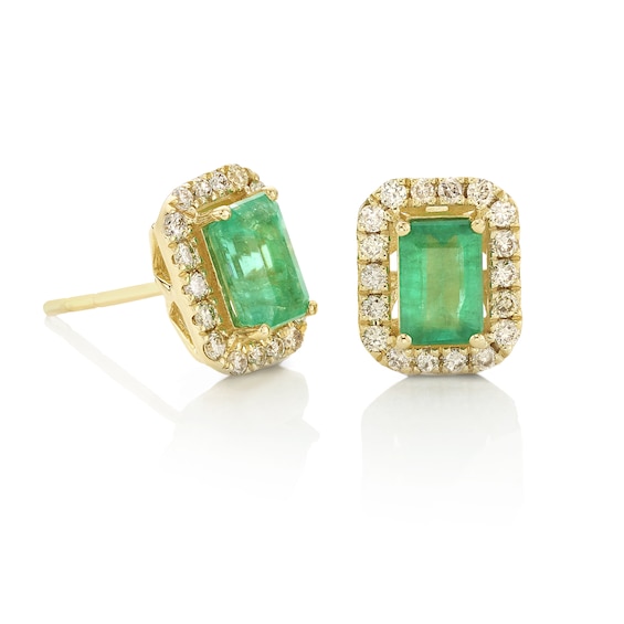 14ct Yellow Gold 0.29ct Nude Diamond and Emerald Stud Earrings