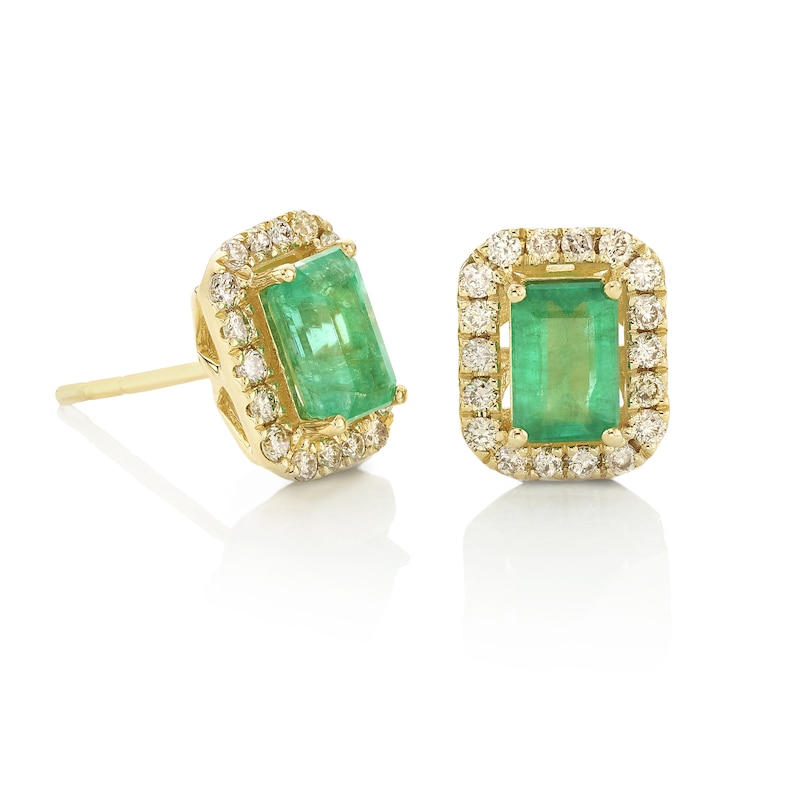 14ct Yellow Gold 0.29ct Nude Diamond & Emerald Stud Earrings