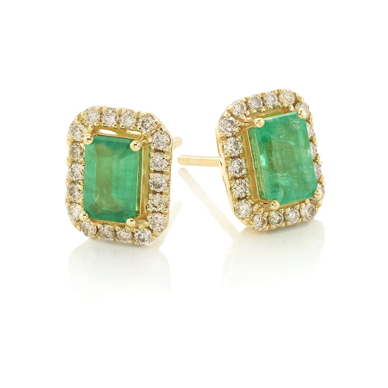 14ct Yellow Gold 0.29ct Nude Diamond & Emerald Stud Earrings