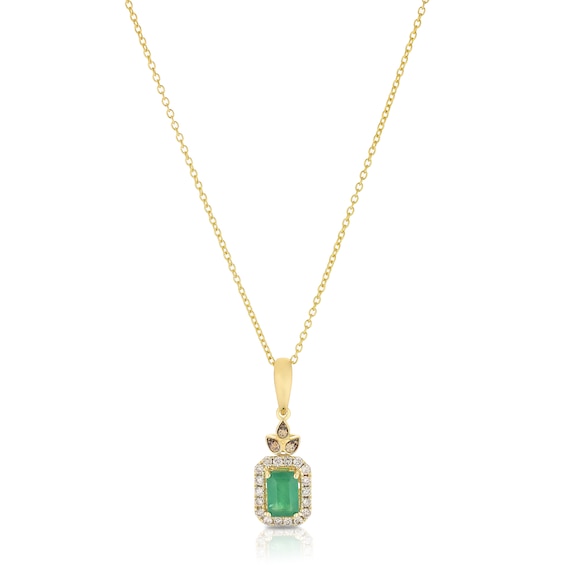 14ct Yellow Gold 0.18ct Chocolate Diamond and Emerald Pendant