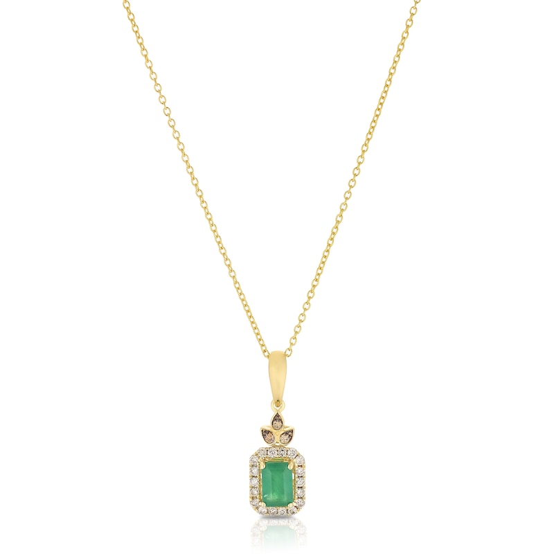 14ct Yellow Gold 0.18ct Chocolate Diamond & Emerald Pendant