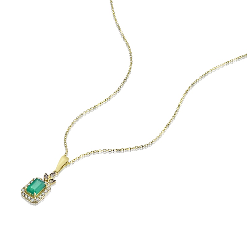 14ct Yellow Gold 0.18ct Chocolate Diamond & Emerald Pendant