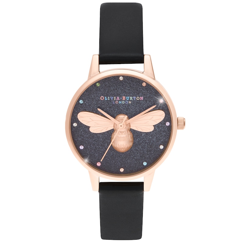 Main Image 1 of Olivia Burton Lucky Bee Black Vegan Leather Strap Watch