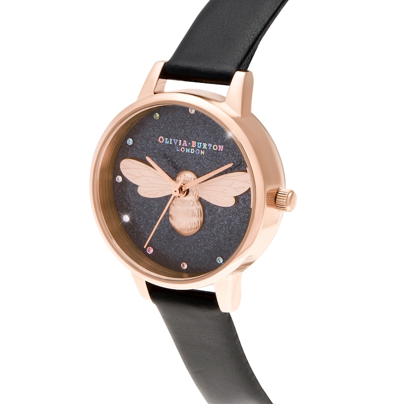 Main Image 2 of Olivia Burton Lucky Bee Black Vegan Leather Strap Watch