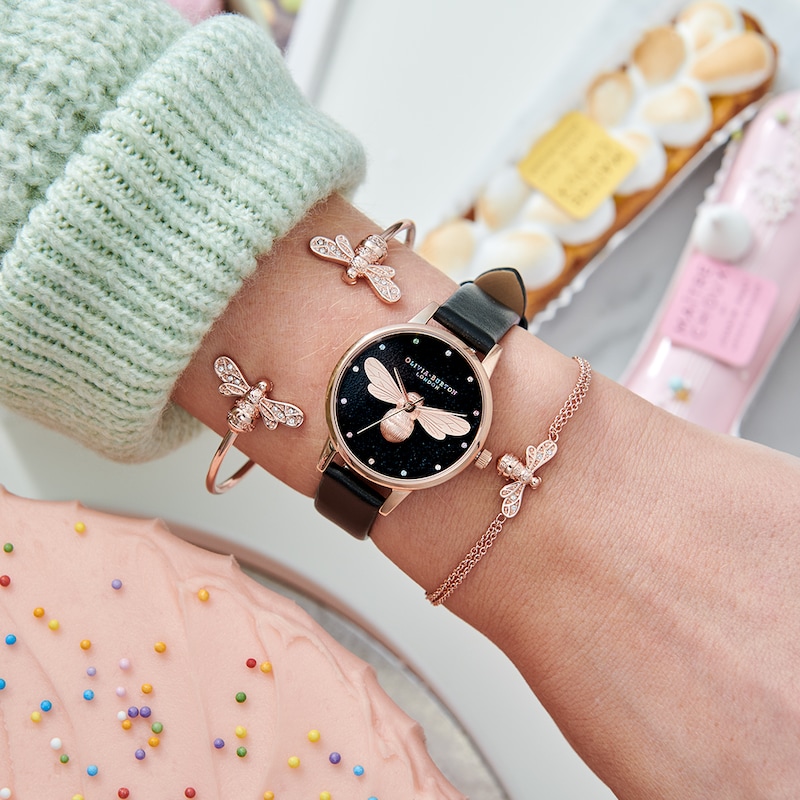 Main Image 4 of Olivia Burton Lucky Bee Black Vegan Leather Strap Watch