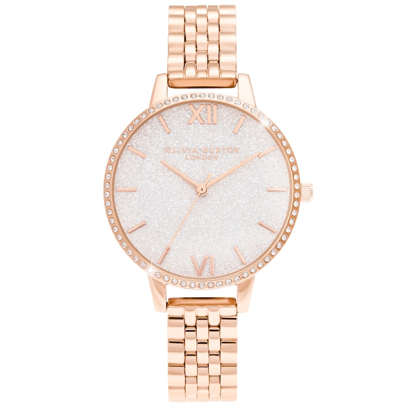 Olivia Burton Glitter Dial Rose Gold-Tone Bracelet Watch