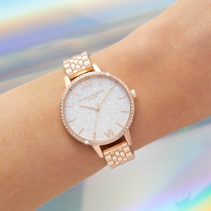 Olivia Burton Glitter Dial Rose Gold-Tone Bracelet Watch