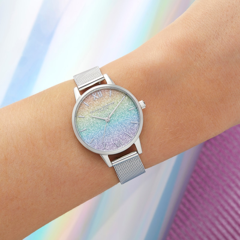 Olivia Burton Rainbow Glitter Dial Stainless Steel Watch