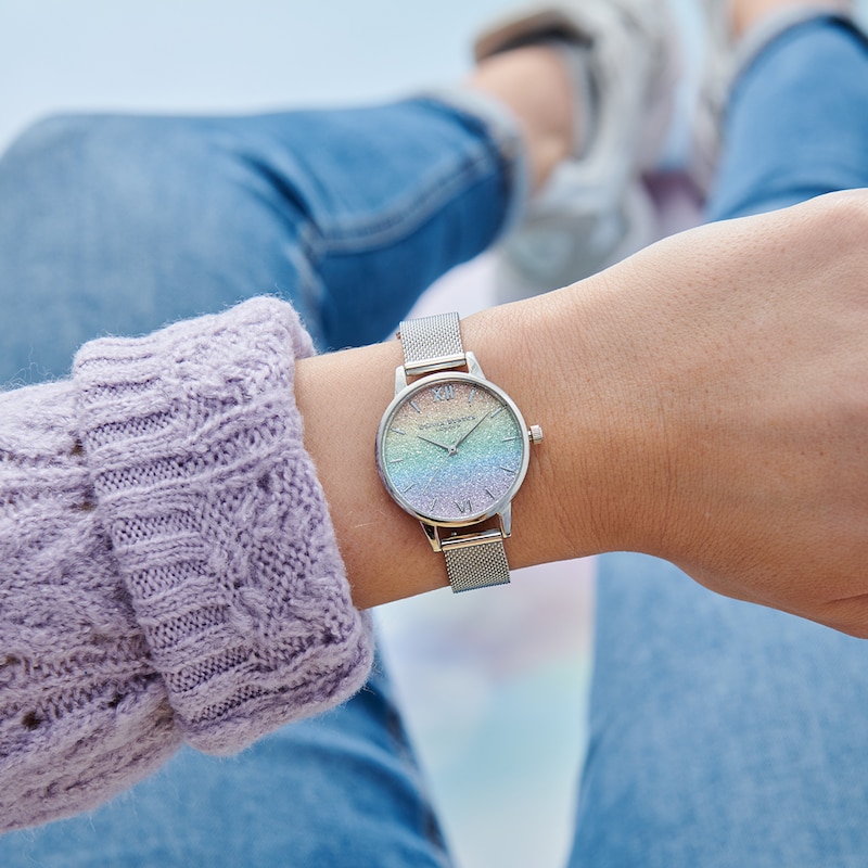 Olivia Burton Rainbow Glitter Dial Stainless Steel Watch