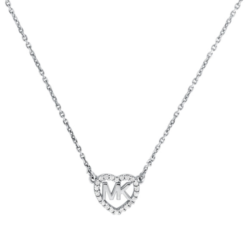 Michael Kors Sterling Silver Heart Logo Necklace | Ernest Jones