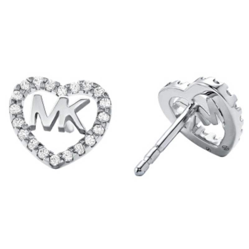 Michael Kors Sterling Silver Heart Logo Stud Earrings