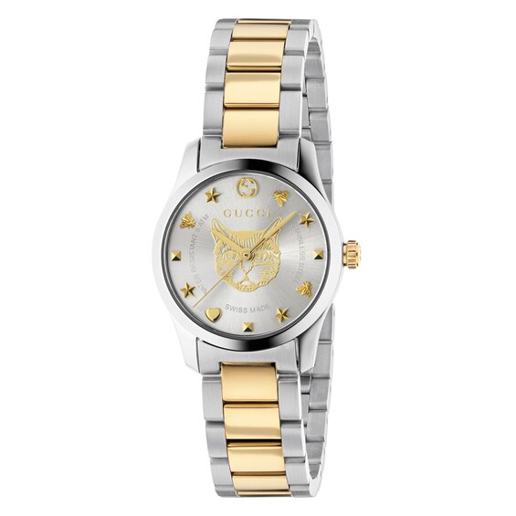 Gucci G-Timeless Cat Two Tone Bracelet Watch