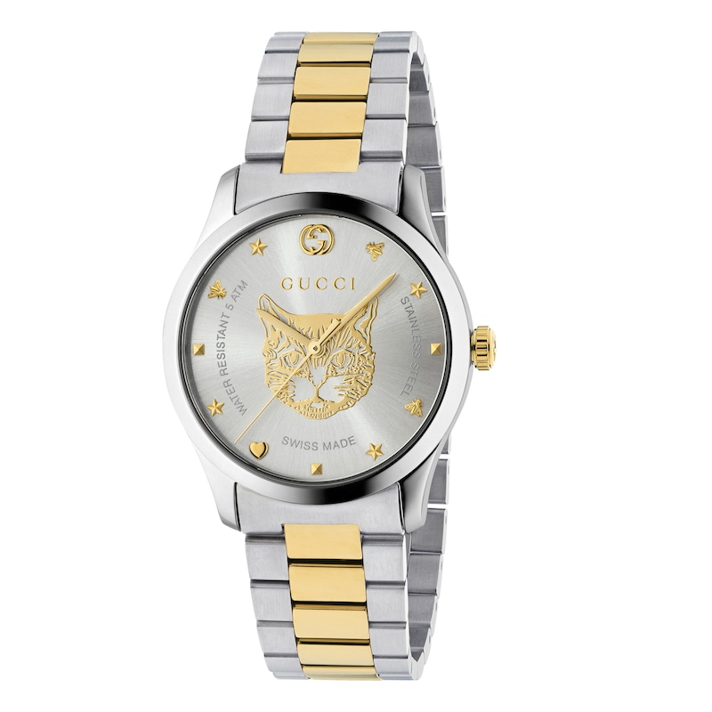 Gucci G-Timeless Unisex Cat Two Tone Bracelet Watch