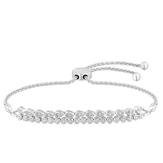 Sterling Silver Double Row Diamond Adjustable Bracelet