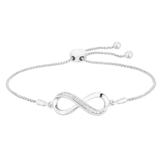 Sterling Silver 7 Diamond Infinity Bolo Bracelet