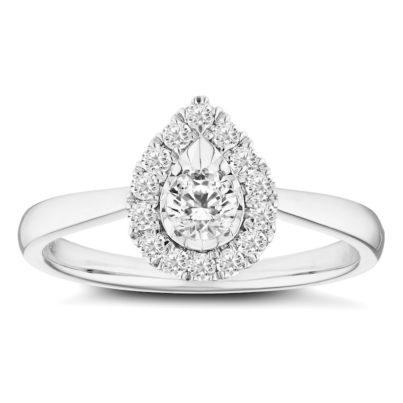 9ct White Gold 0.33ct Total Diamond Pear Shaped Halo Ring