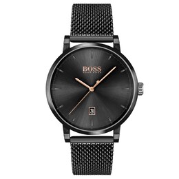 BOSS Confidence Men's Black IP Mesh Bracelet Watch
