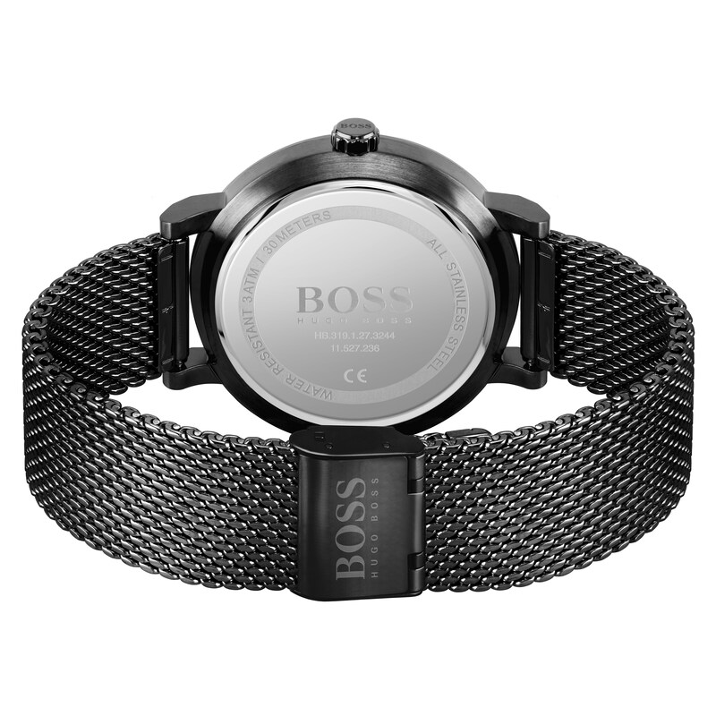 BOSS Confidence Men's Black IP Mesh Bracelet Watch