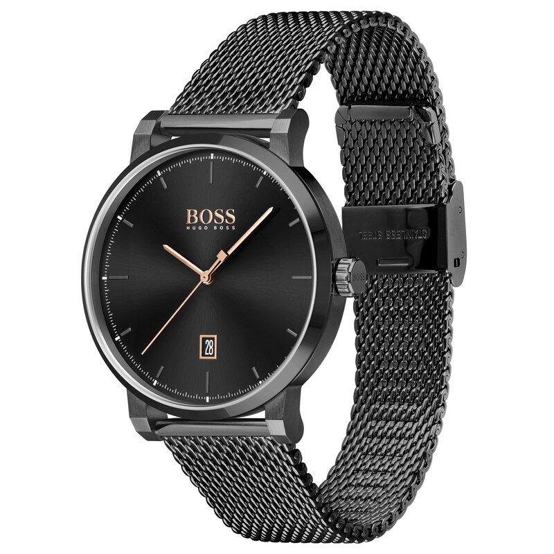 BOSS Confidence Men's Black IP Mesh Bracelet Watch