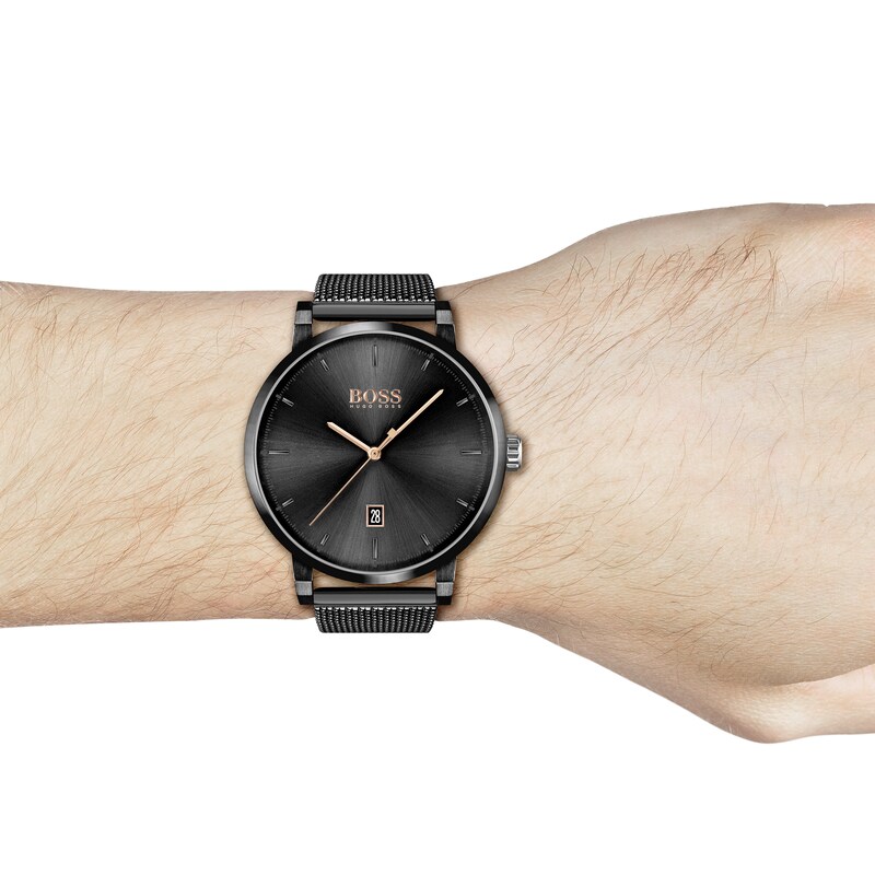 BOSS Confidence Men's Black IP Mesh Bracelet Watch