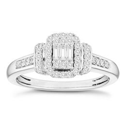 9ct White Gold 0.33ct  Diamond Baguette Round Cut Ring