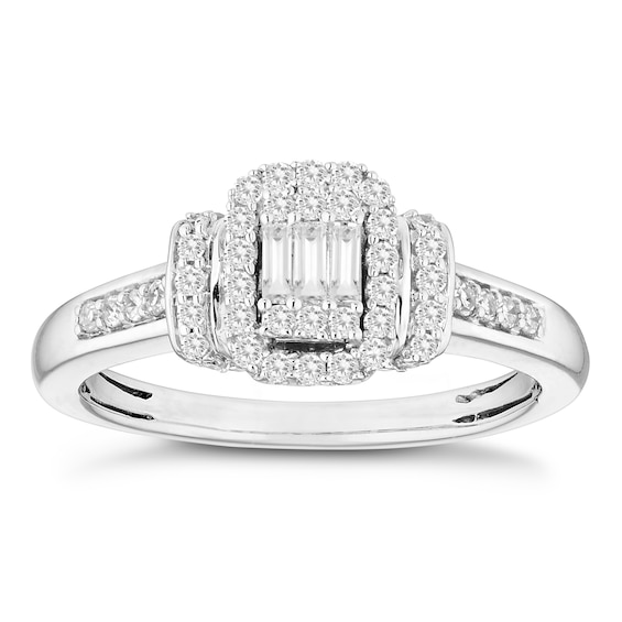9ct White Gold 0.33ct Diamond Baguette Round Cut Ring