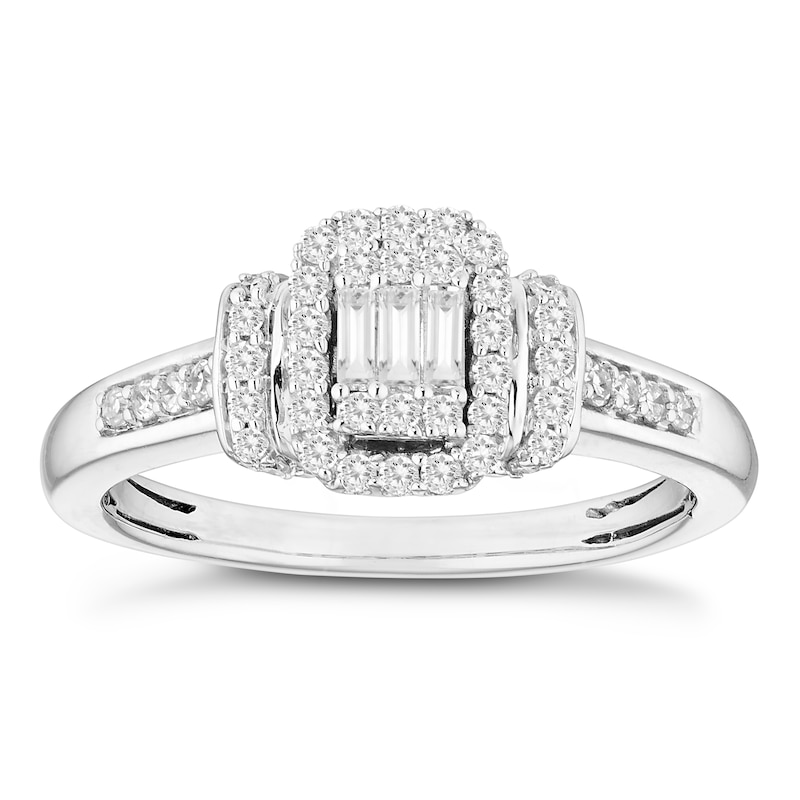 9ct White Gold 0.33ct Total Diamond Baguette Round Cut Ring