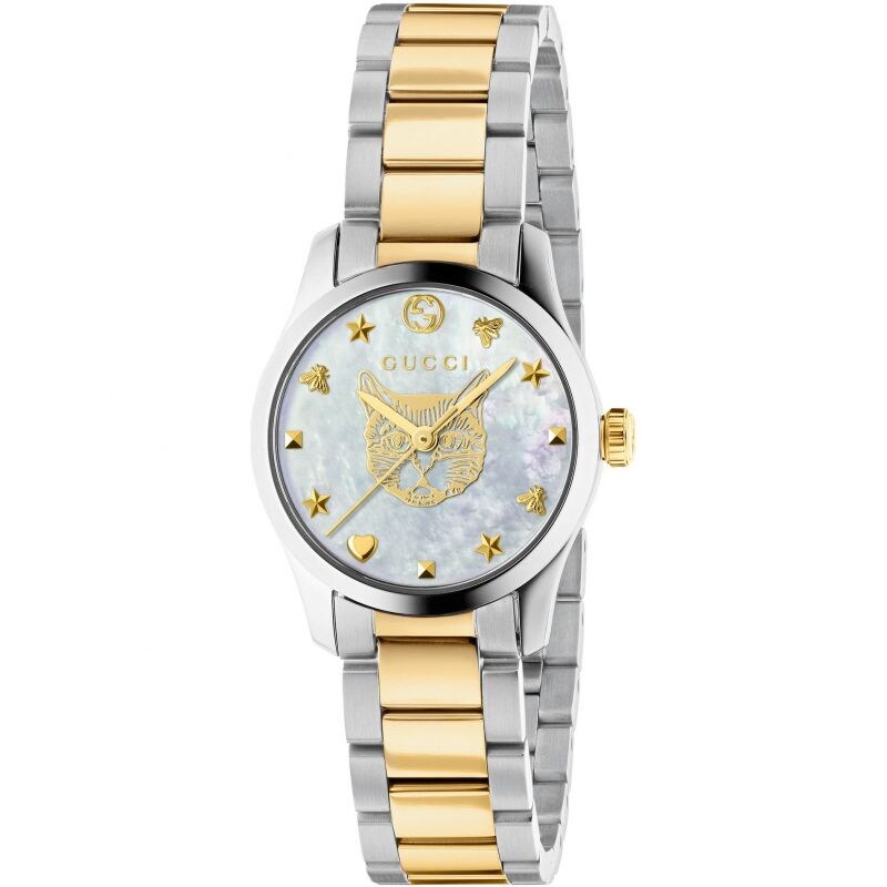 Gucci G-Timeless Cat Two Tone Bracelet Watch