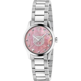 Gucci G-Timeless Cat Pink Dial & Stainless Steel Bracelet Watch