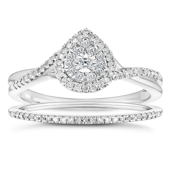 Engagement Ring 9ct White Gold Pear Cluster 0.25ct Diamond Ring
